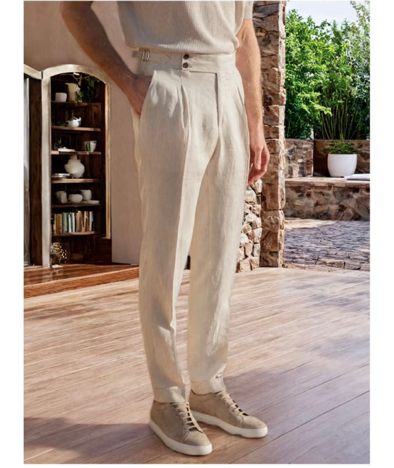 Light Beige Naples Linen Italian Trousers