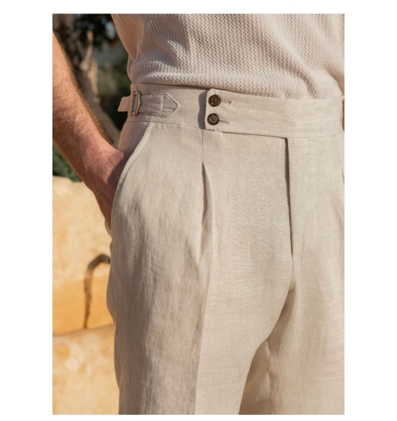 Light Beige Naples Linen Italian Trousers