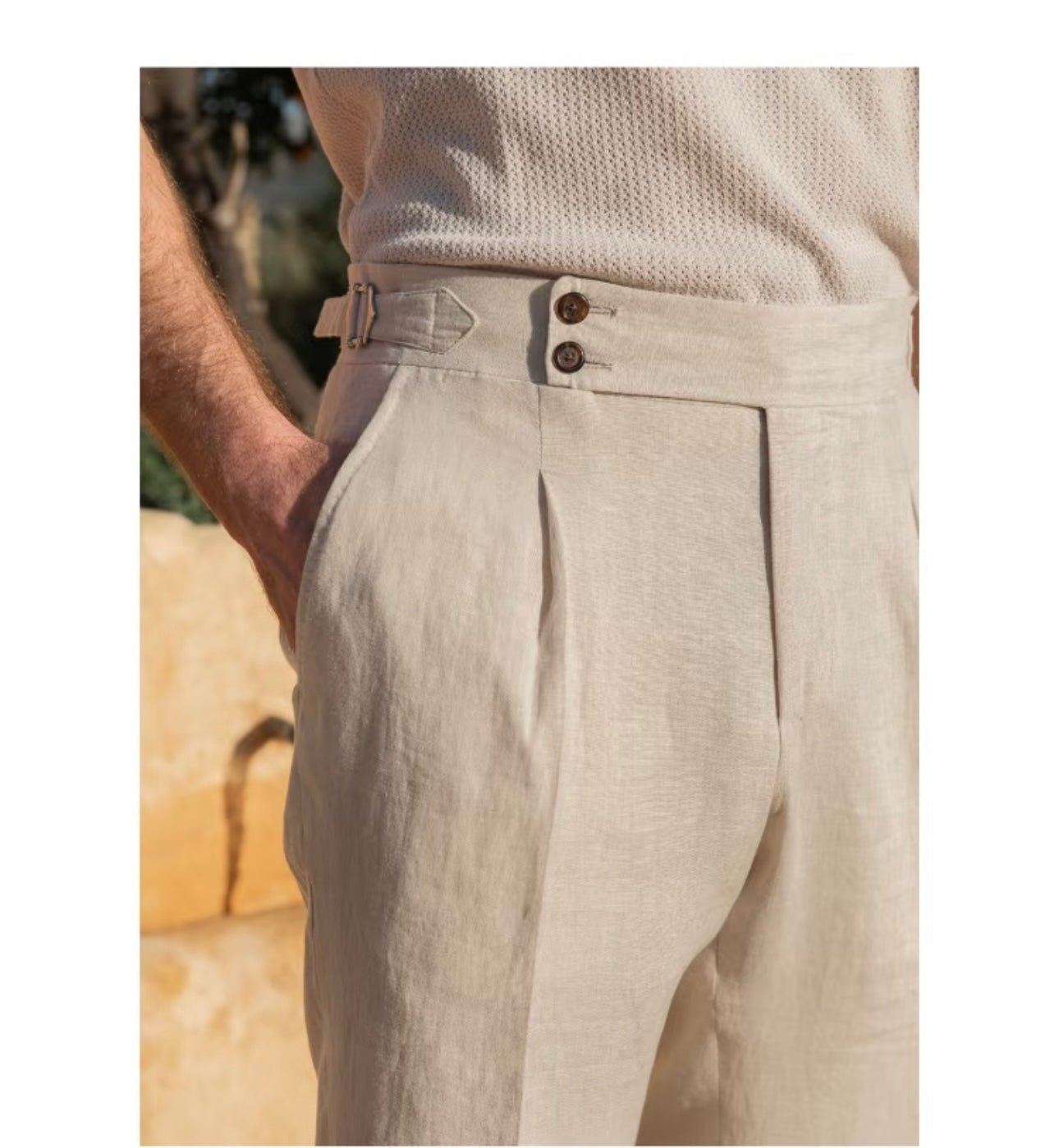 Light Beige Naples Linen Italian Trousers
