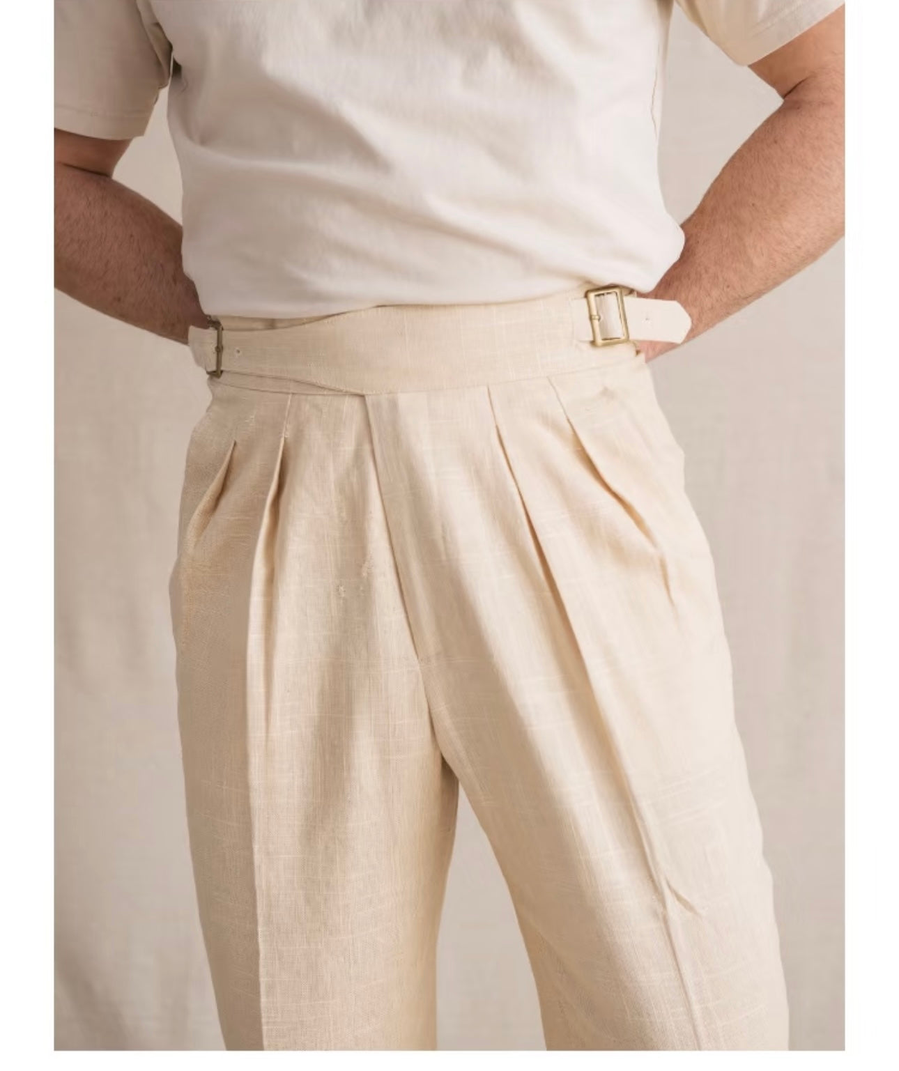 Off-White Linen Gurkha Bi-Fold Trousers