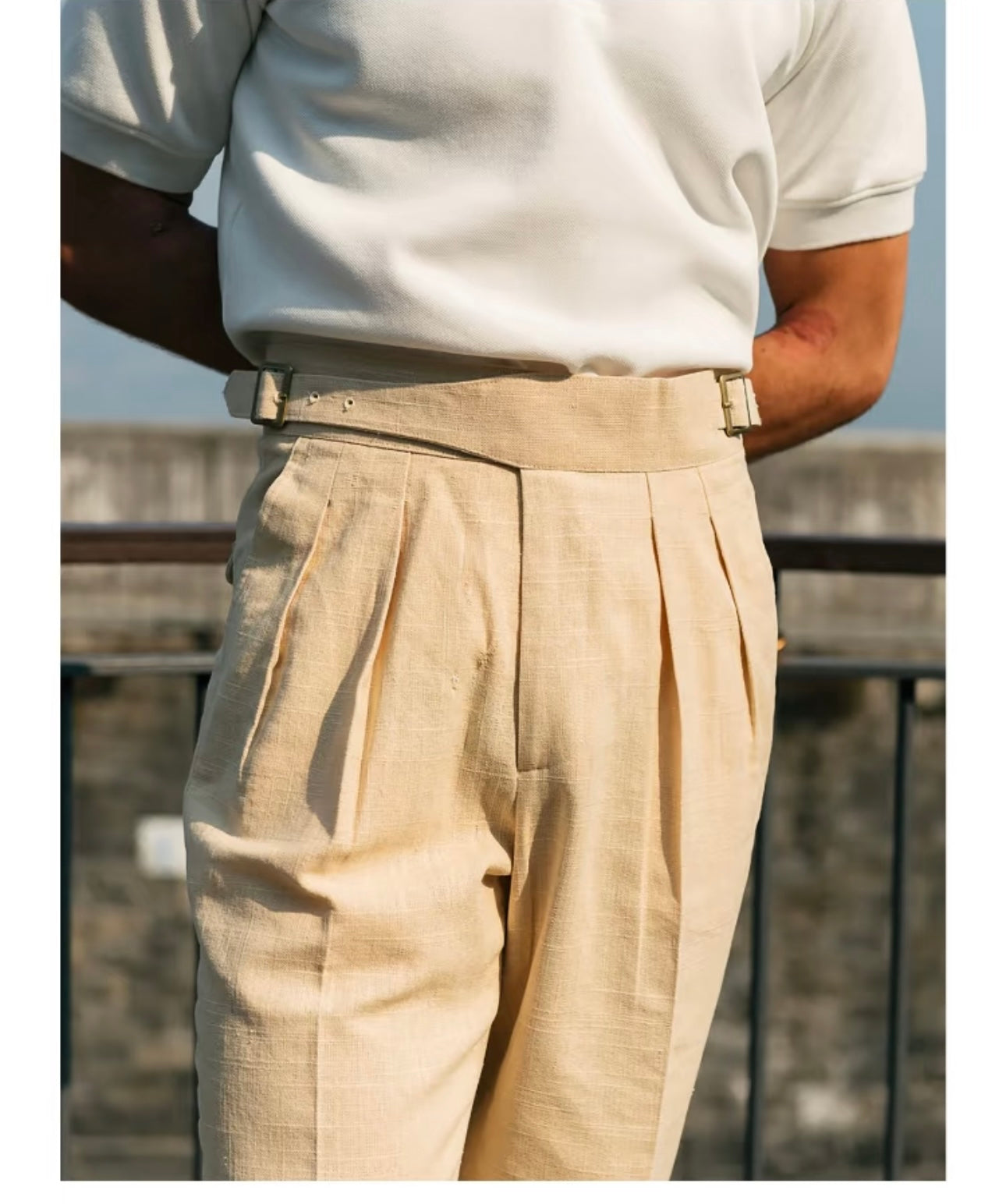 Off-White Linen Gurkha Bi-Fold Trousers