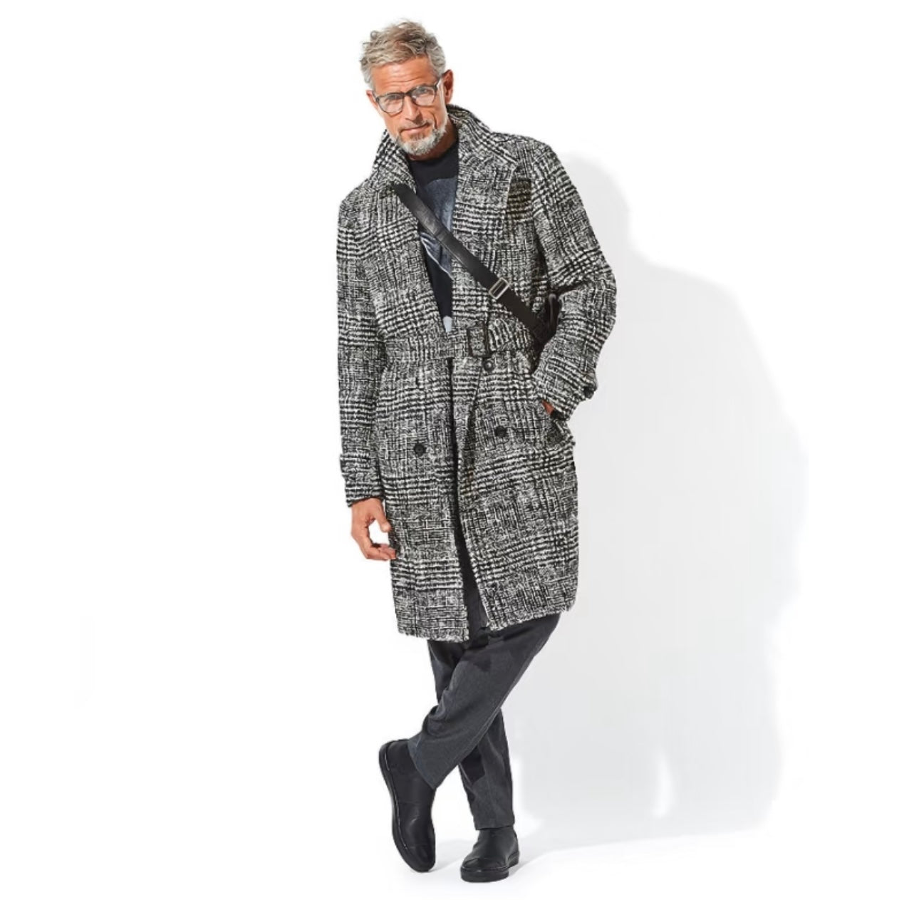 Grey Check Lace-Up Coat