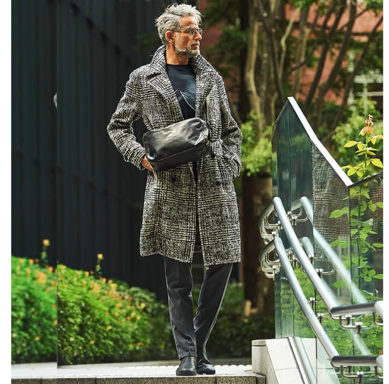 Grey Check Lace-Up Coat