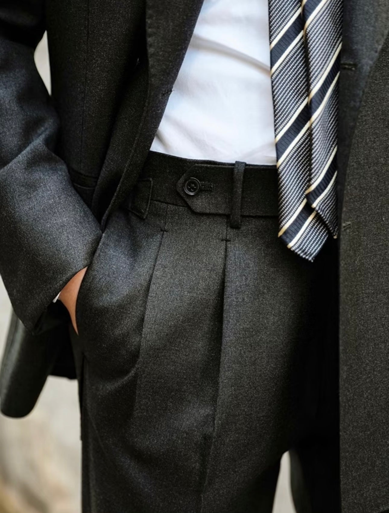 Dark Grey Flannel Double-Breasted Suit