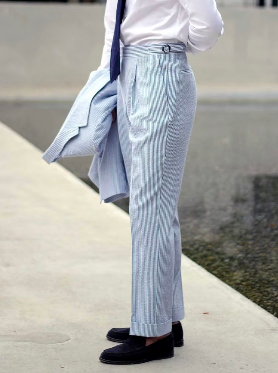 Blue And White Striped Seersucker Blazer