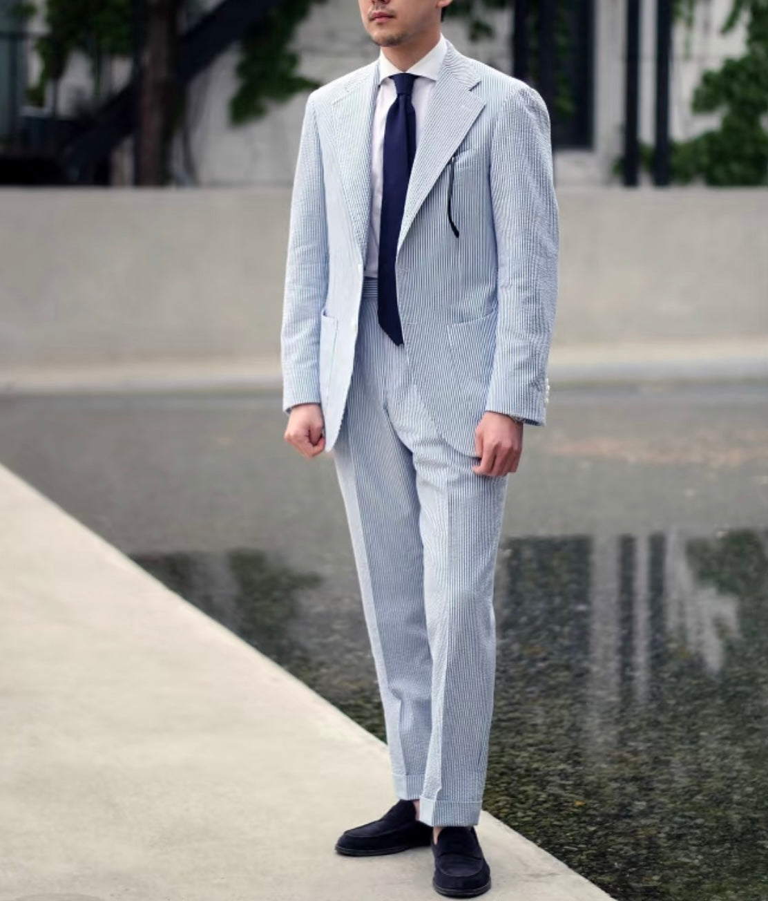 Blue And White Striped Seersucker Blazer