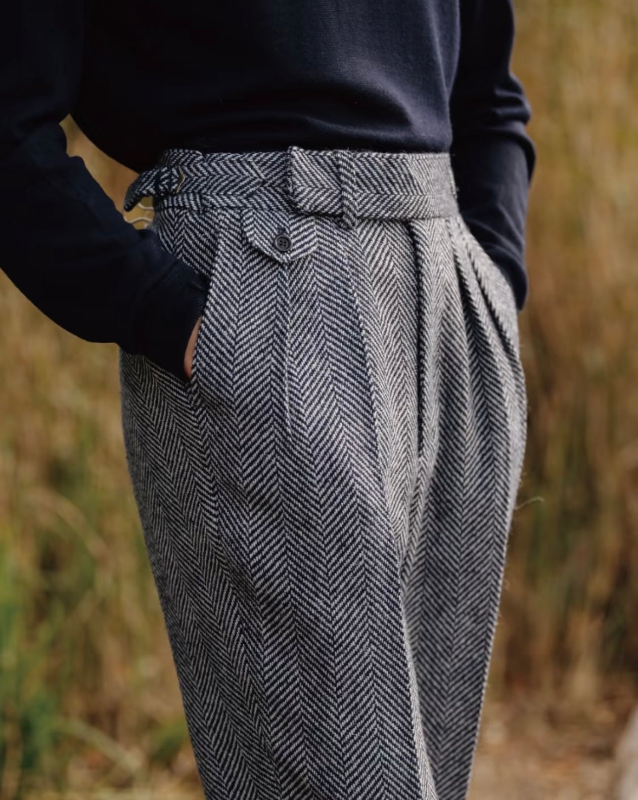 Wool Herringbone Trousers