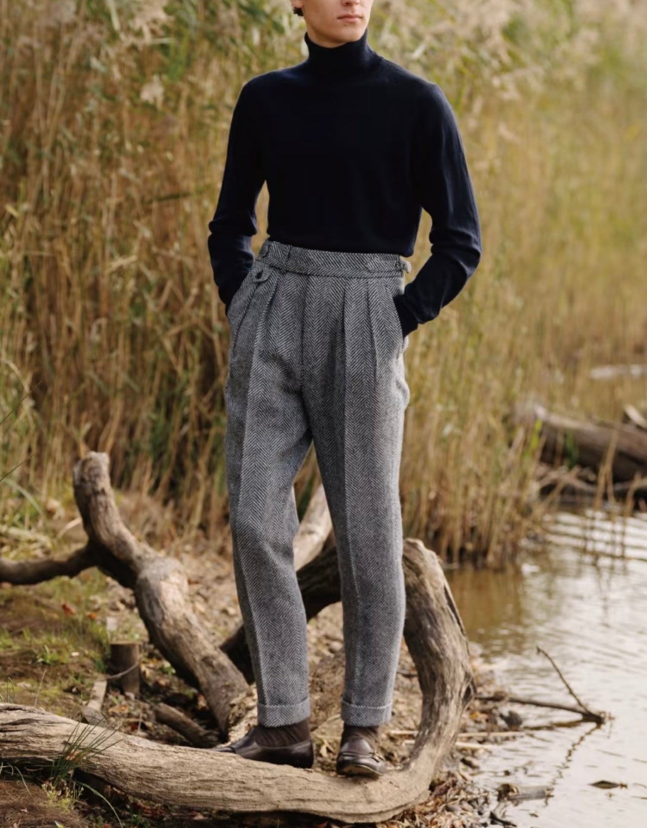 Wool Herringbone Trousers