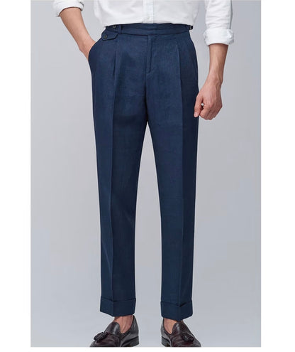 Navy Blue Naples Linen Italian Trousers