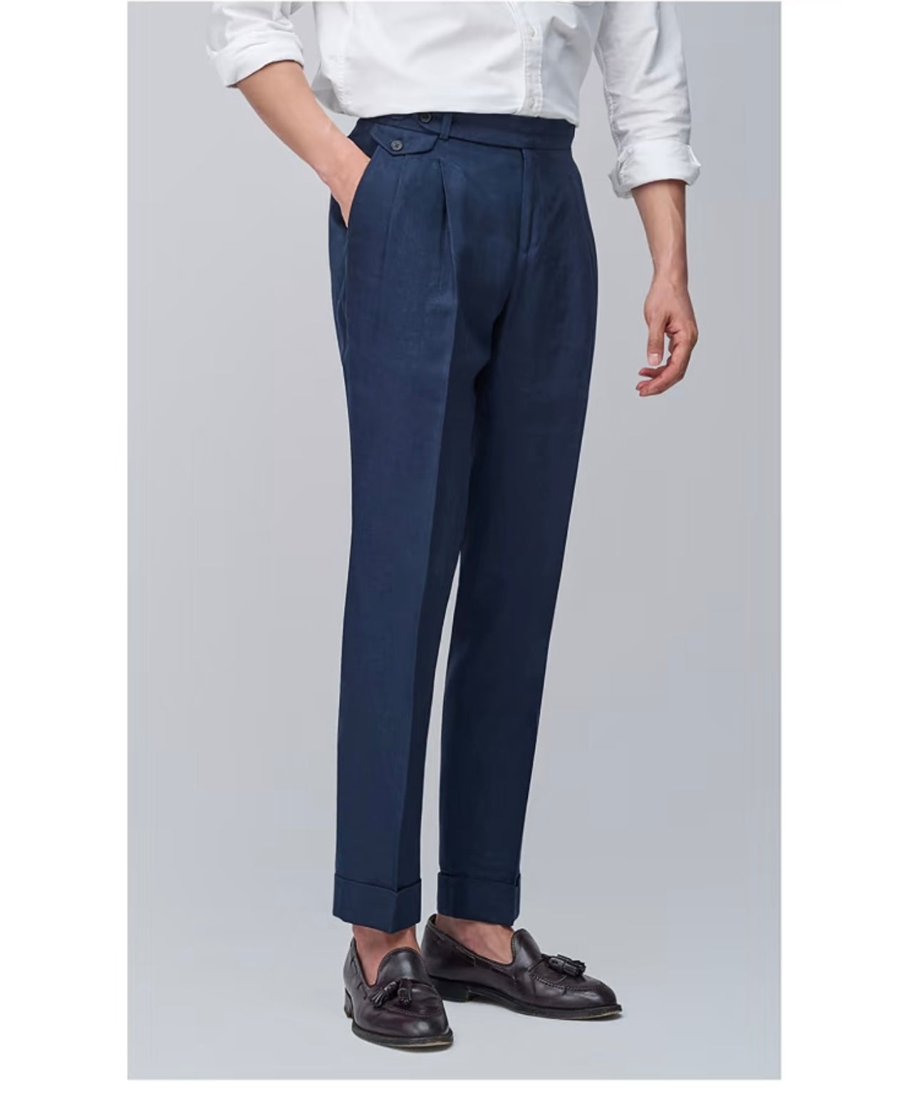 Navy Blue Naples Linen Italian Trousers