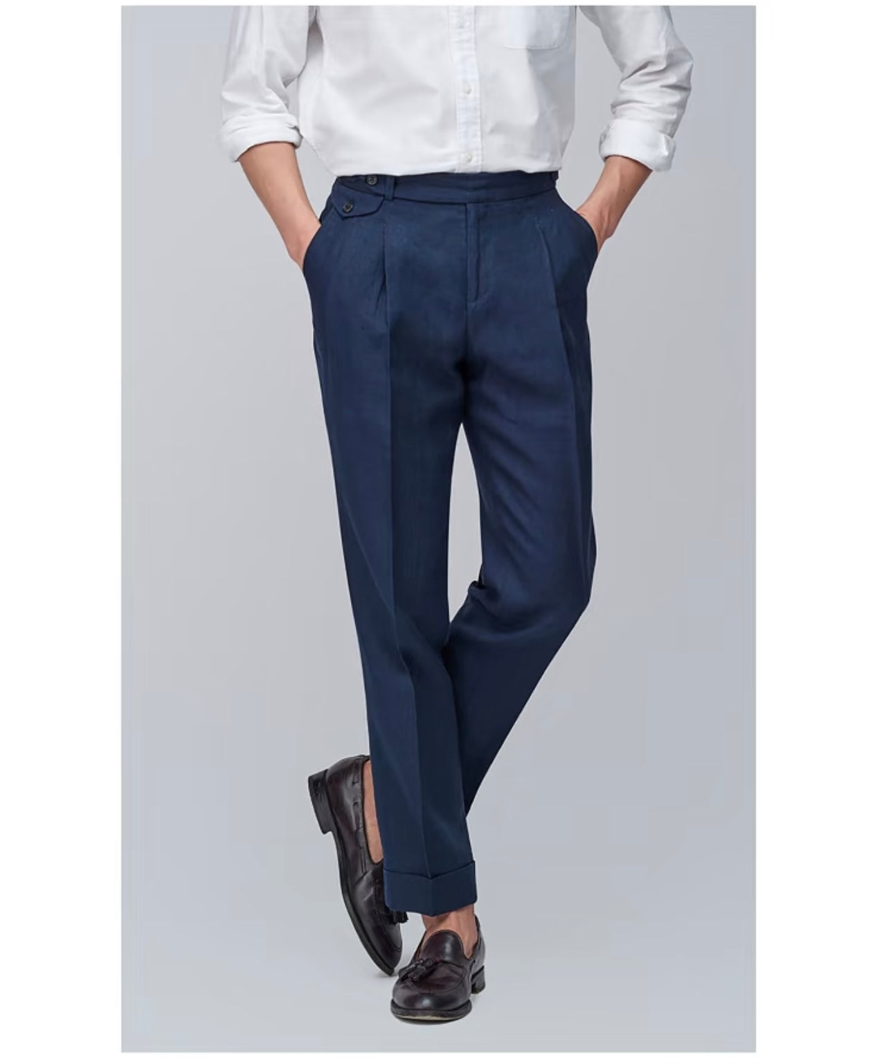 Navy Blue Naples Linen Italian Trousers