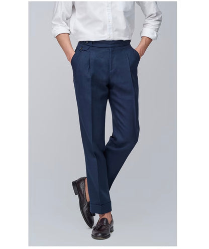 Navy Blue Naples Linen Italian Trousers