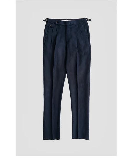 Navy Blue Naples Linen Italian Trousers
