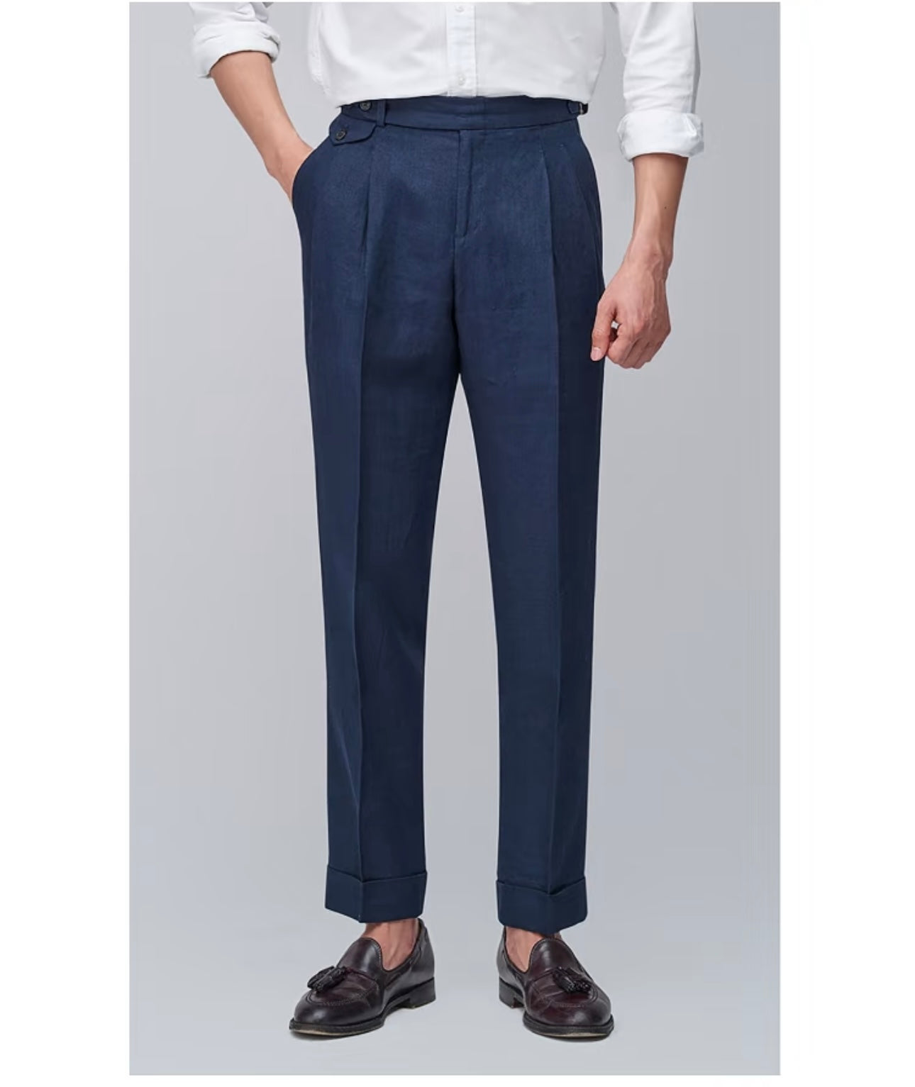 Navy Blue Naples Linen Italian Trousers