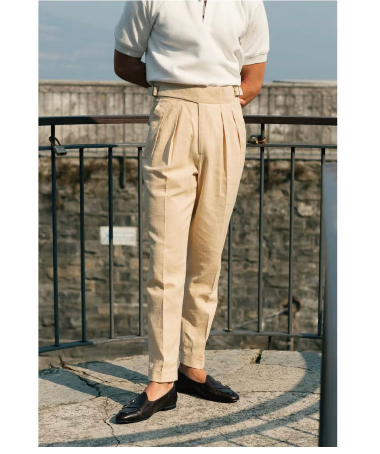 Off-White Linen Gurkha Bi-Fold Trousers
