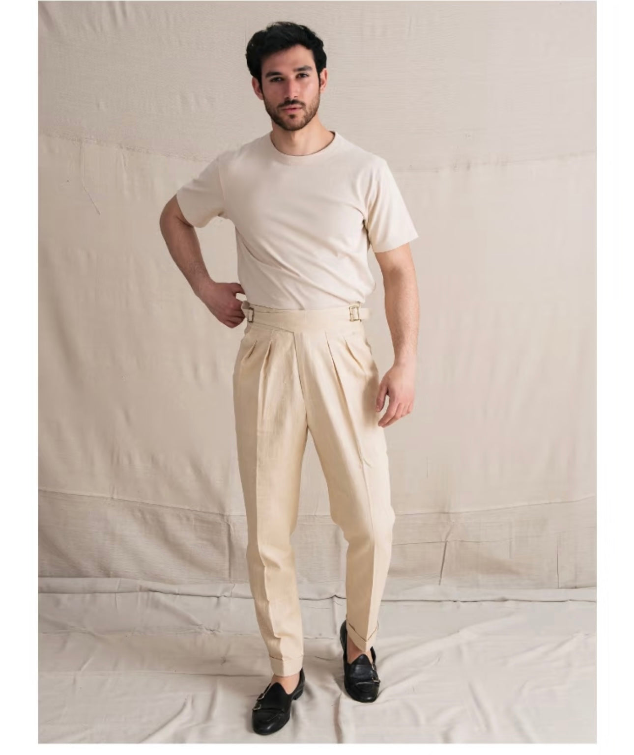Off-White Linen Gurkha Bi-Fold Trousers