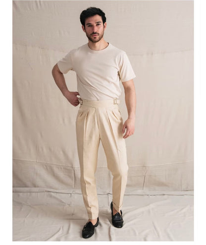 Off-White Linen Gurkha Bi-Fold Trousers