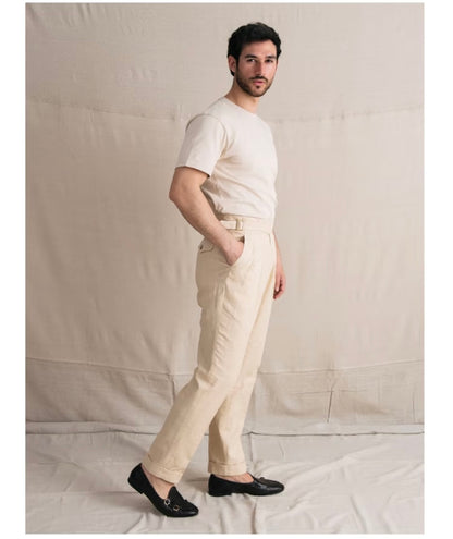 Off-White Linen Gurkha Bi-Fold Trousers