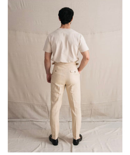 Off-White Linen Gurkha Bi-Fold Trousers