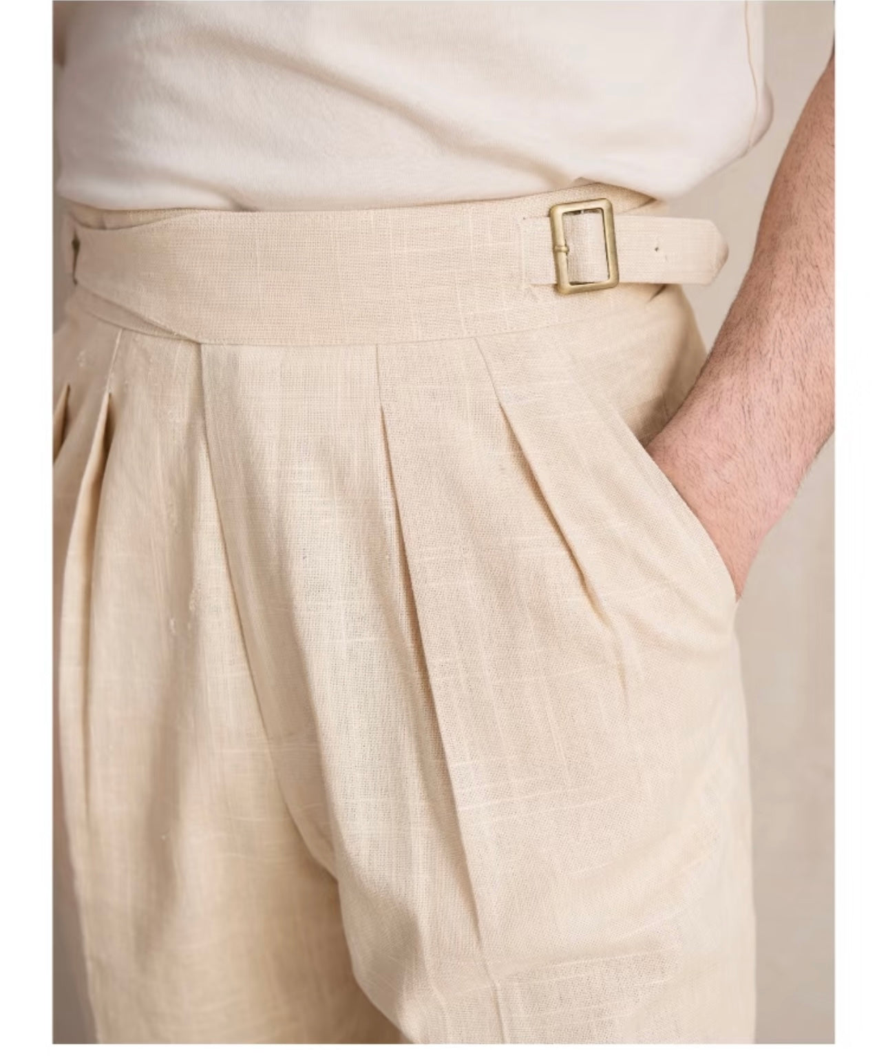 Off-White Linen Gurkha Bi-Fold Trousers