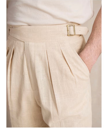Off-White Linen Gurkha Bi-Fold Trousers