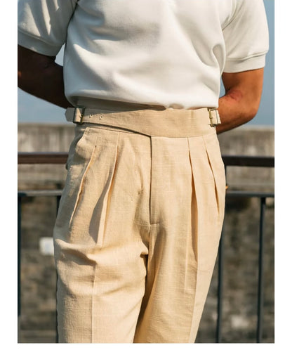 Off-White Linen Gurkha Bi-Fold Trousers