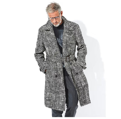 Grey Check Lace-Up Coat
