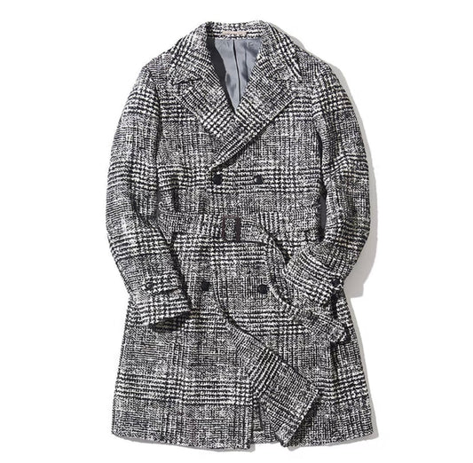 Grey Check Lace-Up Coat