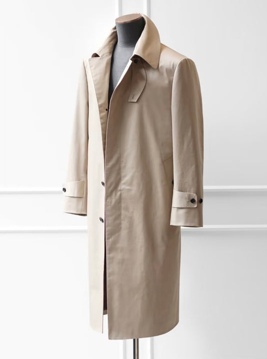 Balmacaan Khaki Cotton Coat