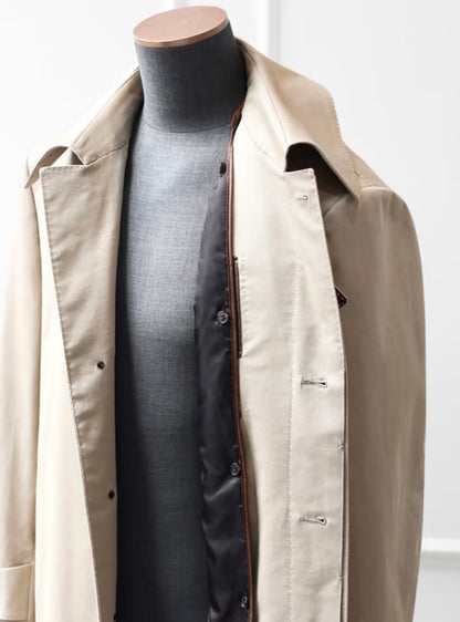 Balmacaan Khaki Cotton Coat