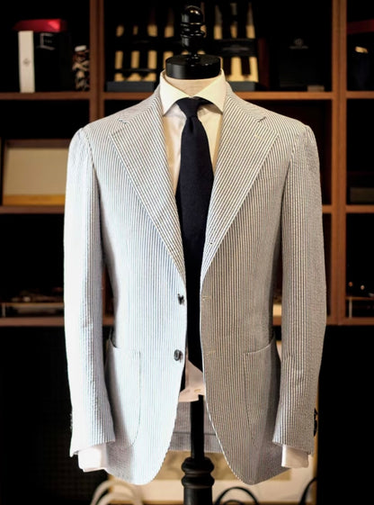 Blue And White Striped Seersucker Blazer