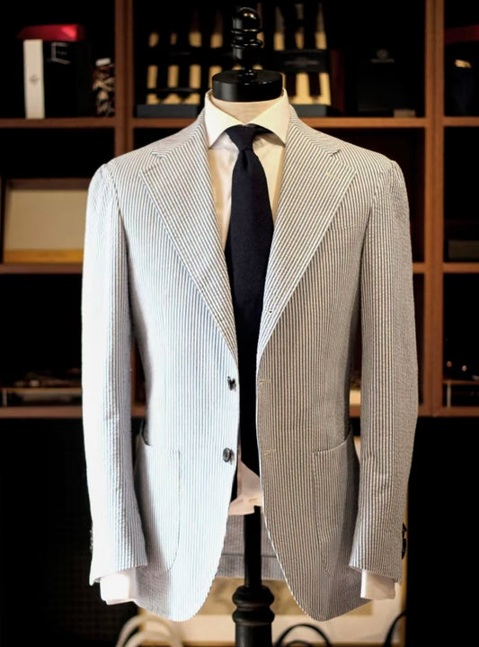Blue And White Striped Seersucker Blazer