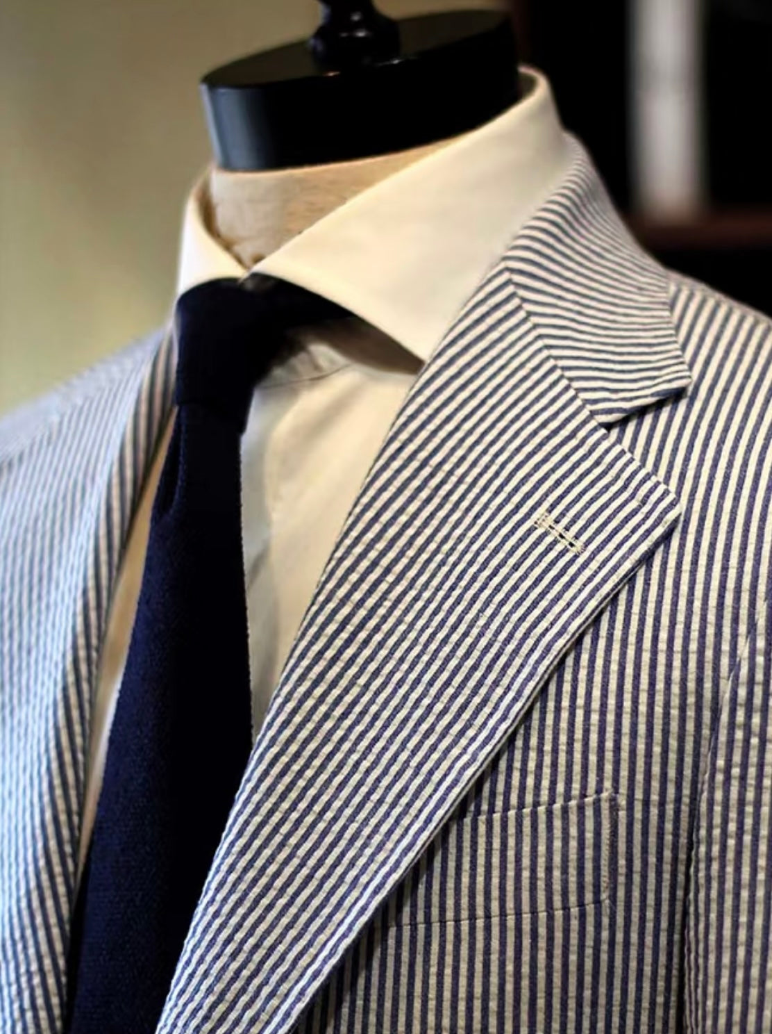 Blue And White Striped Seersucker Blazer