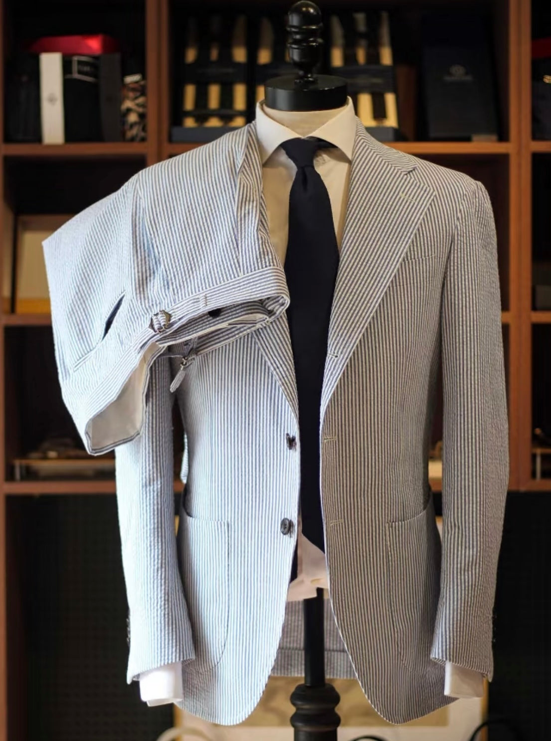 Blue And White Striped Seersucker Blazer