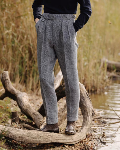 Wool Herringbone Trousers