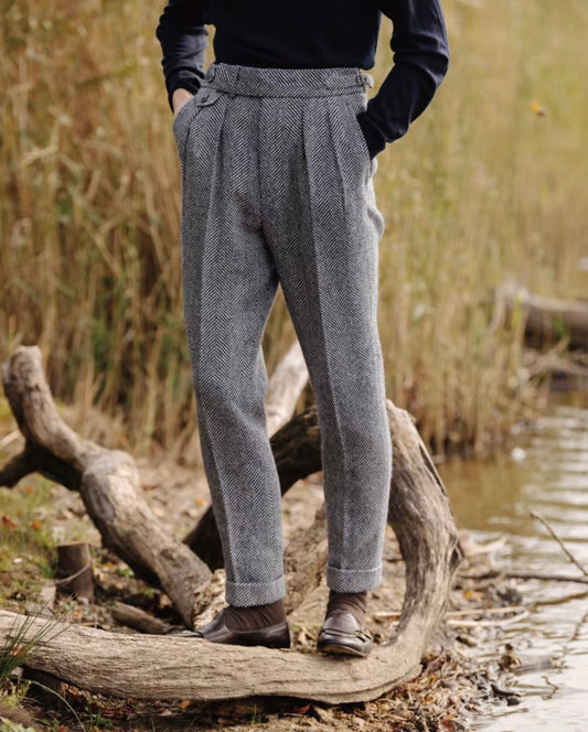 Wool Herringbone Trousers
